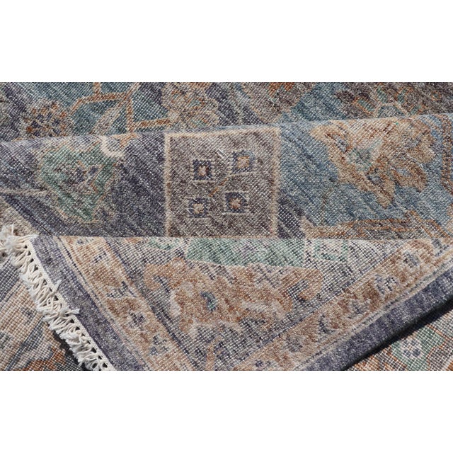 Reproduction Sultanabad Rug With Distressed Blue, Gray, and Beige Tones 8 X 10 For Sale - Image 11 of 12