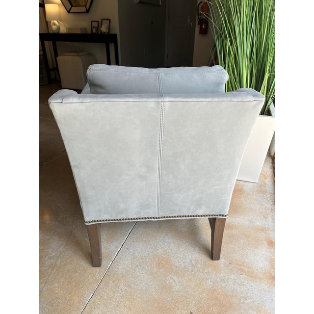 Lee Industries Light Blue Suede Club Chair For Sale - Image 4 of 14