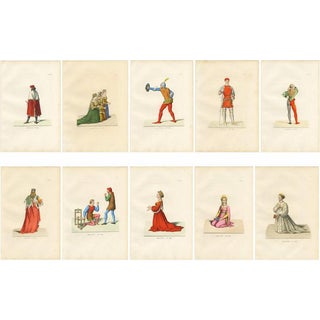 P. Mercuri, Medieval Courtly Costumes and Figures, 1845, Lithograph, Set of 10 For Sale