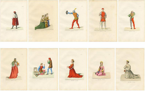 P. Mercuri, Medieval Courtly Costumes and Figures, 1845, Lithograph, Set of 10