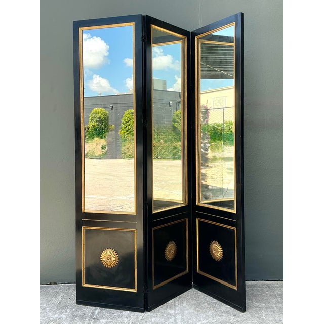 Vintage Neoclassical Gilt Tipped Folding Screen For Sale - Image 10 of 12