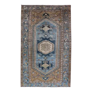 Persian Antique Malayer Rug With Geometric Design in Blue's & Brown's