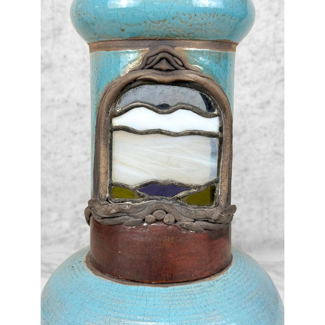 Vintage Abstract Folk Signed Pottery & Stained Glass Window Shrine Sculpture For Sale - Image 11 of 13