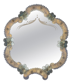 Italian Venetian Light Blue Murano Glass and Opalescent Glass Wall Mirror, 1950s