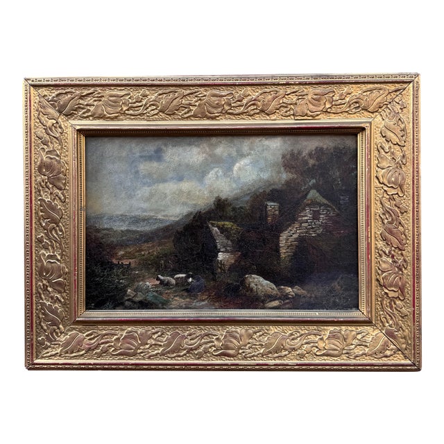 19th Century Oil Painting From England, "Welsh Farm" For Sale