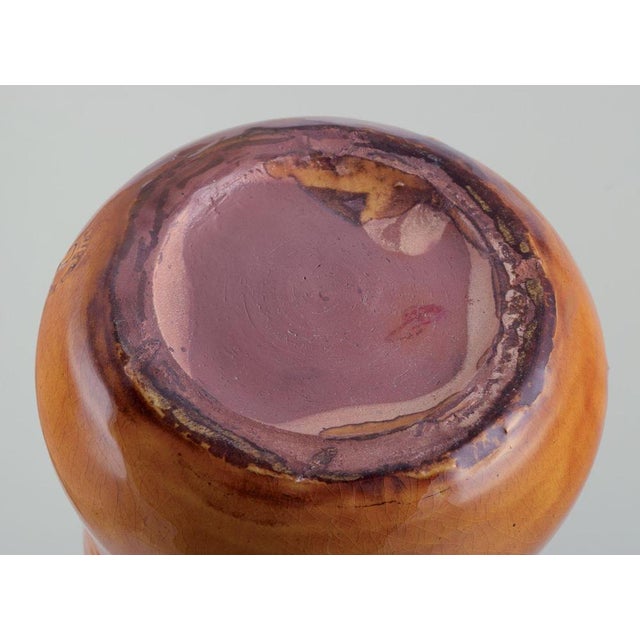 Floor Vase in Ceramic with Narrow Neck in Ochre Yellow Glaze, Biot, France, 1960s For Sale - Image 6 of 8