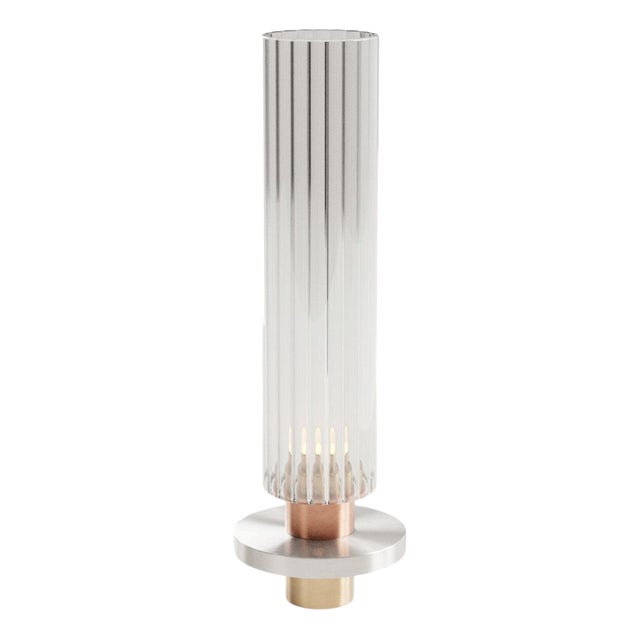 Liban Table Lamp in Brass with Aluminum and Fluted Glass by Marine Breynaert For Sale