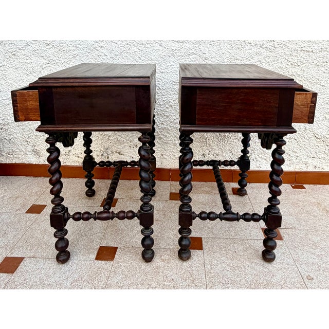 Wood Pair of Portuguese Barley Twist Nightstands, 1940s For Sale - Image 7 of 15