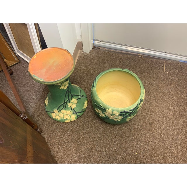 Ceramic 1920s Roseville Pottery Jardene and Stand Dogwood Pattern For Sale - Image 7 of 10