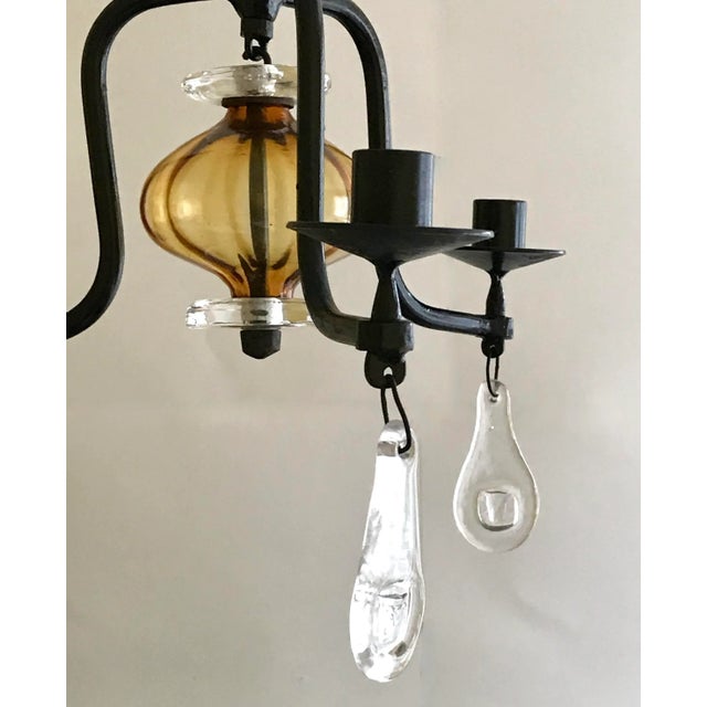 1960s 1960s Erik Hoglund Three-Arm Chandelier With Amber Colored Glass For Sale - Image 5 of 7