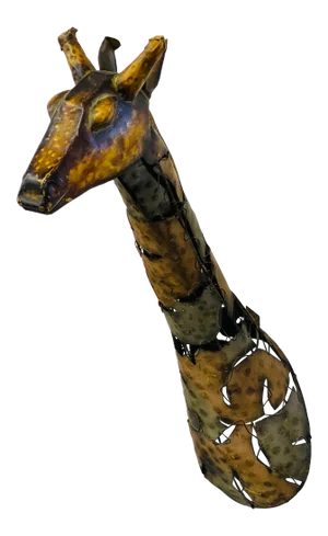 Late 20th Century Industrial Hammered Metal Giraffe Bust Wall Sculpture
