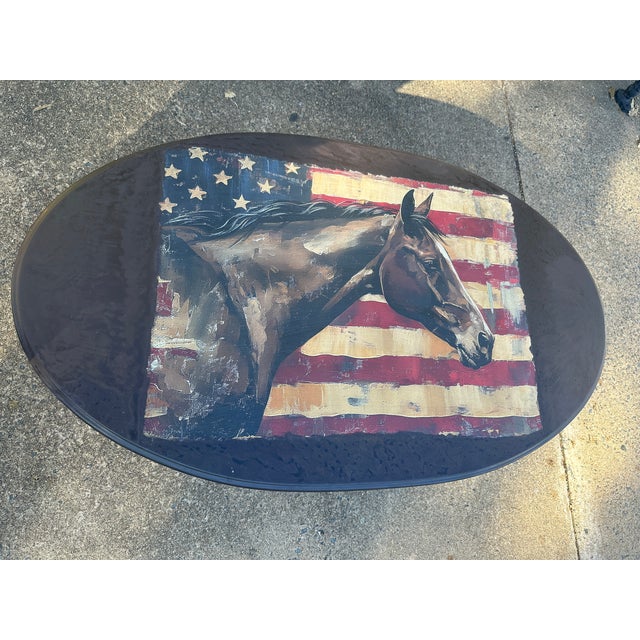 Patriotic Horse Coffee Table, Oval, Queen Anne Legs For Sale - Image 10 of 10