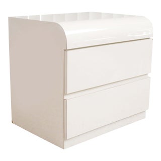 1980's Gloss White Postmodern Waterfall Nightstand For Sale