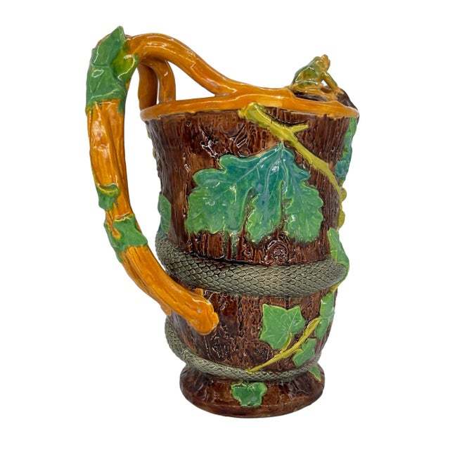 Samuel Alcock Majolica Large Ewer With Snake and Frog on Lip, English, Ca. 1855 For Sale - Image 6 of 13