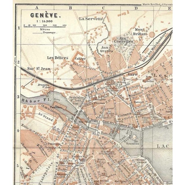 Circa 1900 map of Geneve from a Swiss travel atlas. Combined shipping available, please inquire.