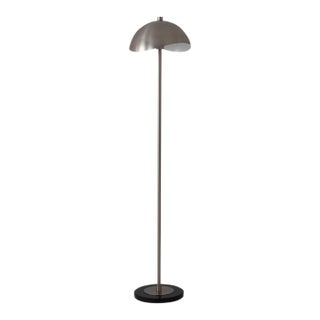 1960s Luna Bella Slimline Floor Lamp - Mid-Century Modern, Satin Nickel Steel, Black Marble Base, Matte White Shade For Sale
