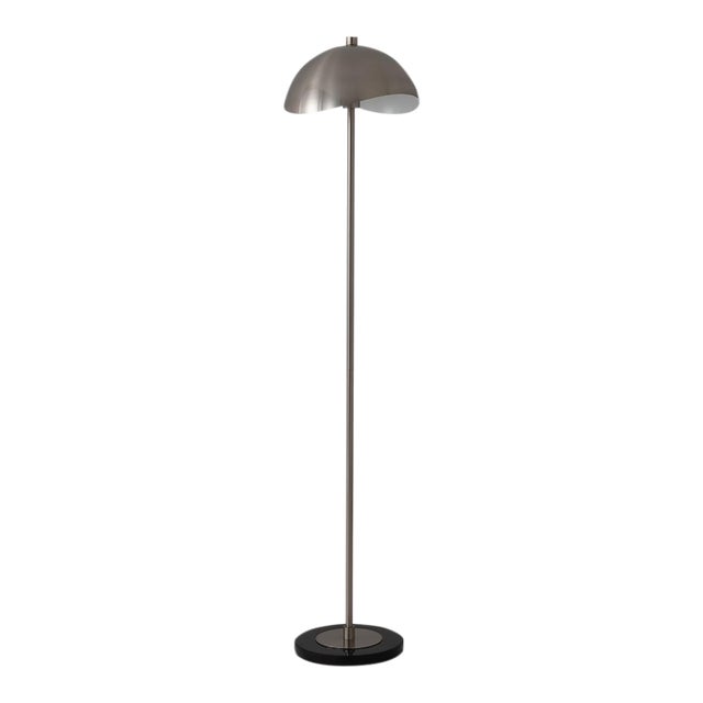 1960s Luna Bella Slimline Floor Lamp - Mid-Century Modern, Satin Nickel Steel, Black Marble Base, Matte White Shade For Sale