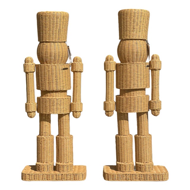 Pair Life Size Woven Indoor/Outdoor Wicker/Rattan Nutcrackers by Becki Owens For Sale