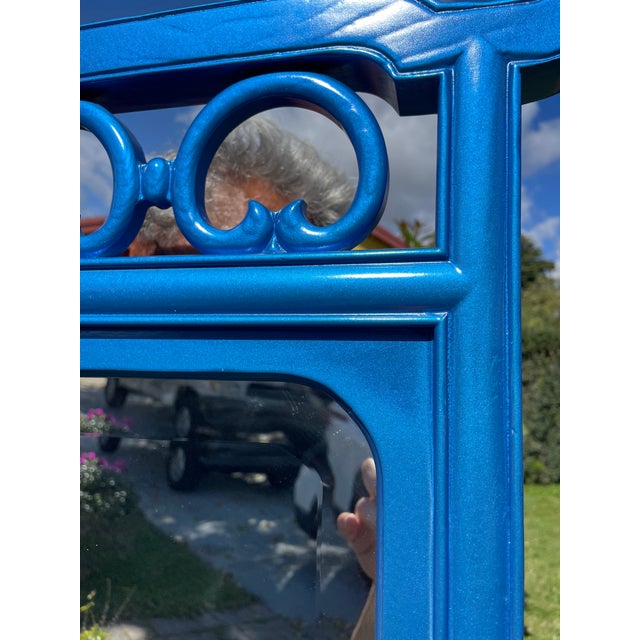 Blue Hollywood Regency Cobalt Blue Lacquered Mirror With Beveled Glass – Palm Beach Style For Sale - Image 8 of 10