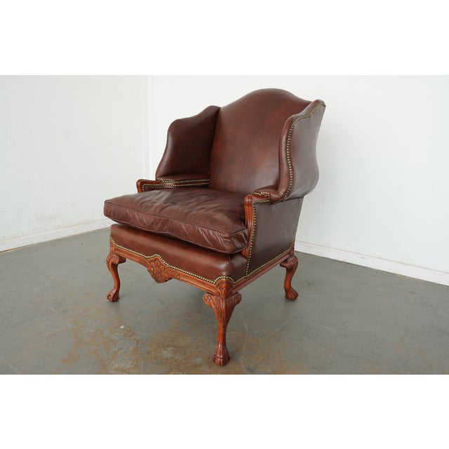 Traditional Old Hickory Tannery Leather Wingback Chair For Sale - Image 3 of 15