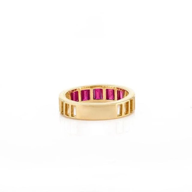 Baguette Cut Natural Ruby Engagement Band Ring in 18k Solid Yellow Gold Size 5.5 For Sale - Image 4 of 5