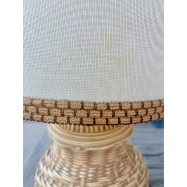Beige 1970's Spanish Ceramic Trompe-l'Oeil Wicker Table Lamps With Matching Shades, a Pair For Sale - Image 8 of 16