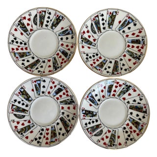 Tiffany & Co Elizabethan Staffordshire Playing Card China Cocktail Plates – Set of 4 For Sale