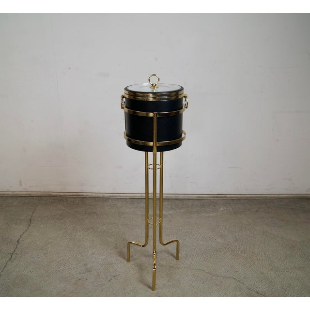 1970s 1970’s Hollywood Regency Brass Champagne Ice Bucket Stand With Bucket For Sale - Image 5 of 12