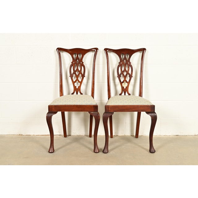 Henredon Style Georgian Carved Mahogany Side Chairs or Dining Chairs, Pair For Sale - Image 13 of 13