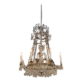 Late 19th C. Swedish Crystal and Gilt Brass Chandelier For Sale