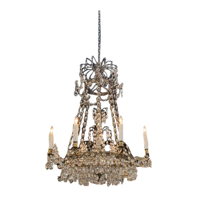Late 19th C. Swedish Crystal and Gilt Brass Chandelier For Sale