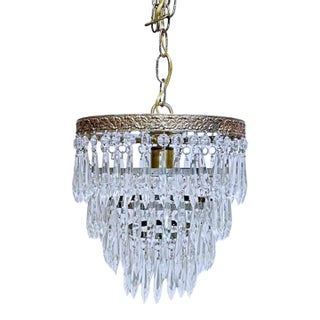 Vintage 1960s Italian Brass Rim Upside Down Layered Chandelier For Sale