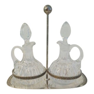 Mid-Century French Cristofle Silverplate & Crystal Cruet Set, 3 Pcs. For Sale