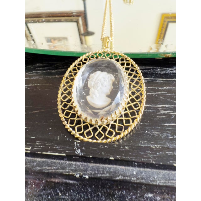 Metal Vintage Whiting & Davis Intaglio Cameo Pendant Necklace For Sale - Image 7 of 11
