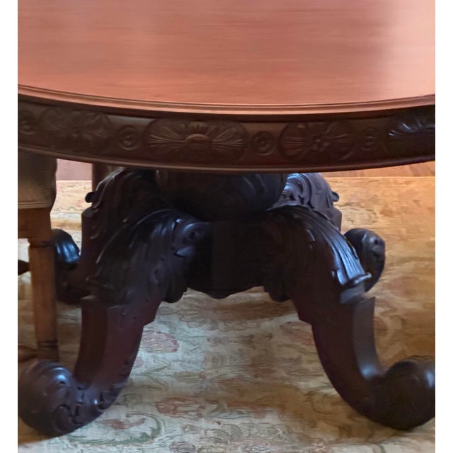 Tobey Furniture Chicago Carved Cherry Pedestal Dining Table, Wadsworth Hall Lake Geneva Provenance, C. 1902 For Sale - Image 4 of 11