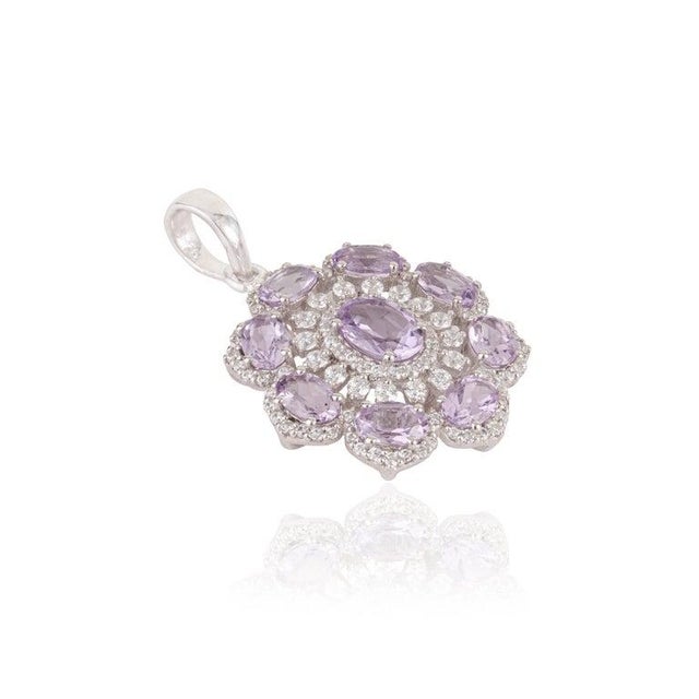 Modern Elegant Floral Amethyst Pendant With Cubic Zirconia Accents - Caratandher For Sale - Image 3 of 14