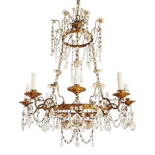 Swedish Neoclassical Style Gilt Metal & Crystal Chandelier For Sale