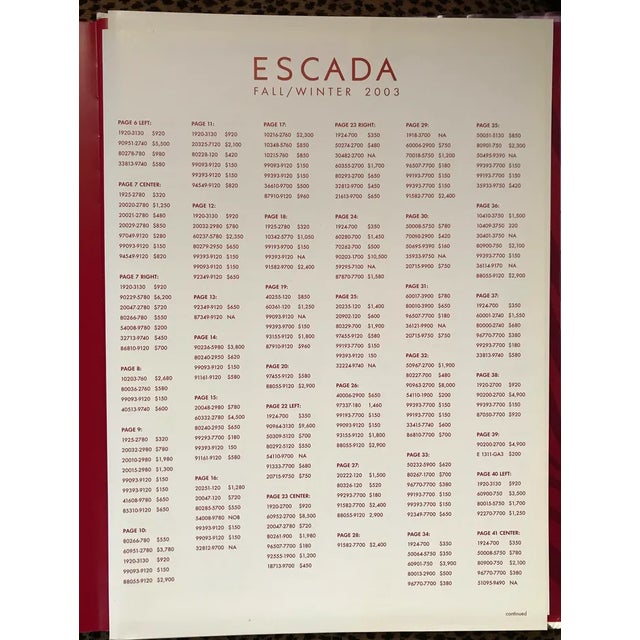Escada Fashion Catalog Fall/Winter 2003 With Price List Hardcover Book For Sale - Image 9 of 9