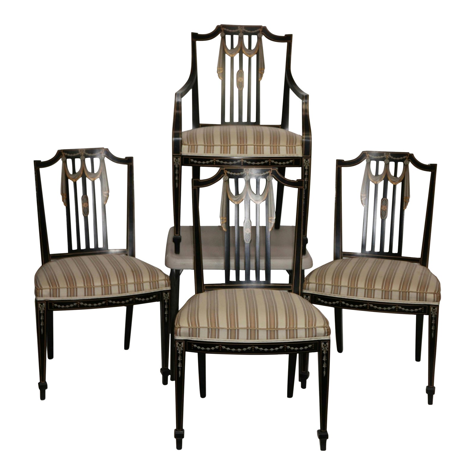 Early to Mid 20th Century Sheraton Style Painted Dining Chairs, Set of ...