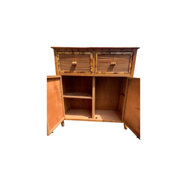 1980s Burnt Bamboo and Cane Coastal Woven Rattan Cabinet For Sale - Image 10 of 11