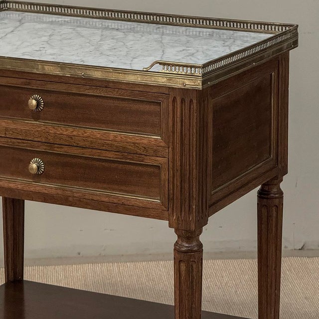 Wood French Louis XVI Mahogany Carrara Marble Top End Table For Sale - Image 7 of 10