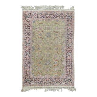 Vintage Hereke Rug With Bright Floral Patterns on Green and Gold - Rug & Kilim For Sale