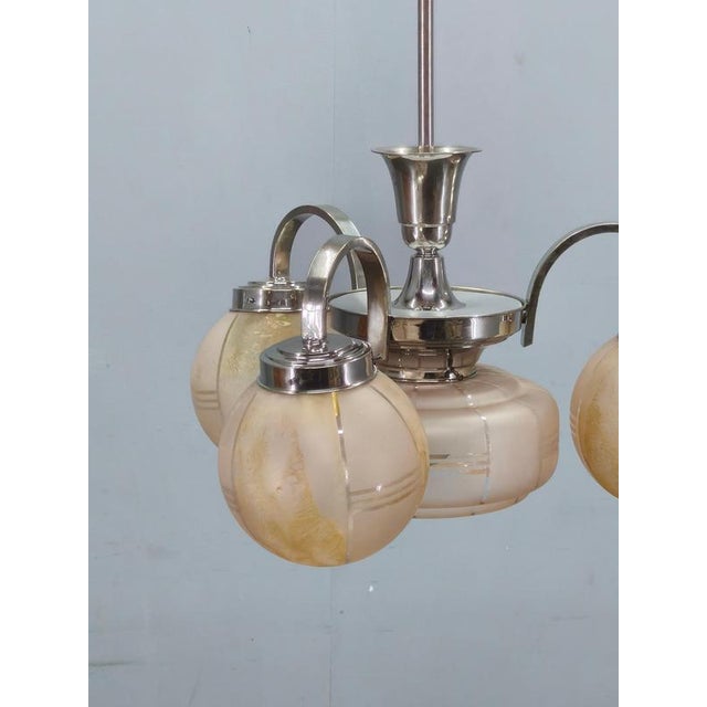 Art Deco Pink Glass Chandelier, Czechoslovakia, 1940s For Sale - Image 11 of 14