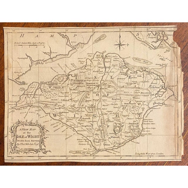 18th century British map of the Isle of Wight by Thomas Kitchins (sometimes Kitchens, 1718-1784). Depicting: Brixton Bay,...