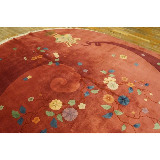 Textile Fabuluos Red Background Color With Delicate Floral Design Antique Chinese Art Deco Rug For Sale - Image 7 of 9