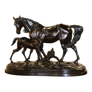 19th Century French Patinated Spelter Horse and Foal Sculpture After p.j. Mêne For Sale