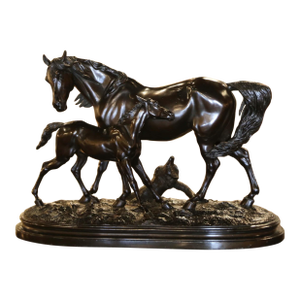 19th Century French Patinated Spelter Horse and Foal Sculpture After p.j. Mêne