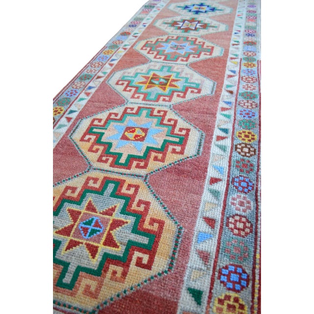 Ruby Red Hand-Knotted Kurdish Runner Rug . Tribal Colorful Runner Rug - 3′3″ × 11′4″ For Sale - Image 8 of 12