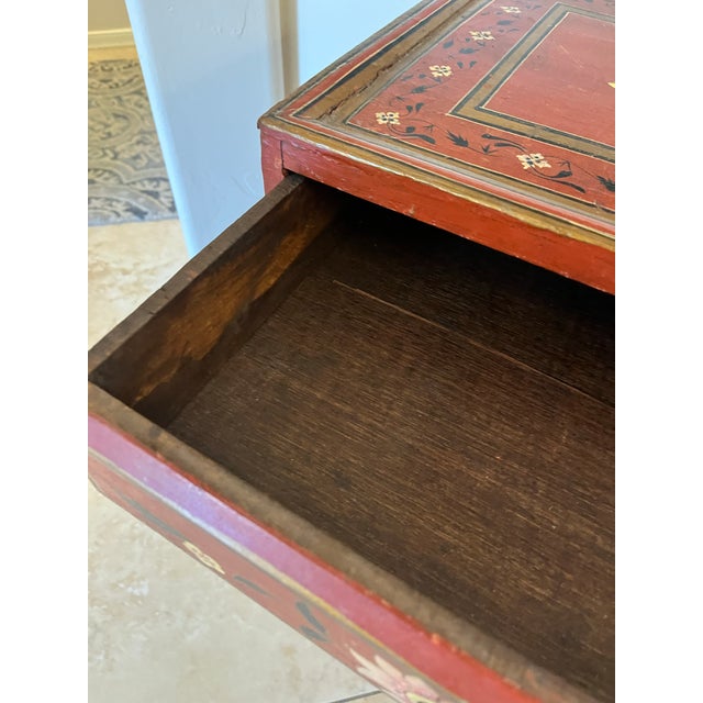 Late 20th Century Shabby Chic Orange Rust Flower Painted 5 Drawer Nightstand Chest of Drawers For Sale In Phoenix - Image 6 of 12