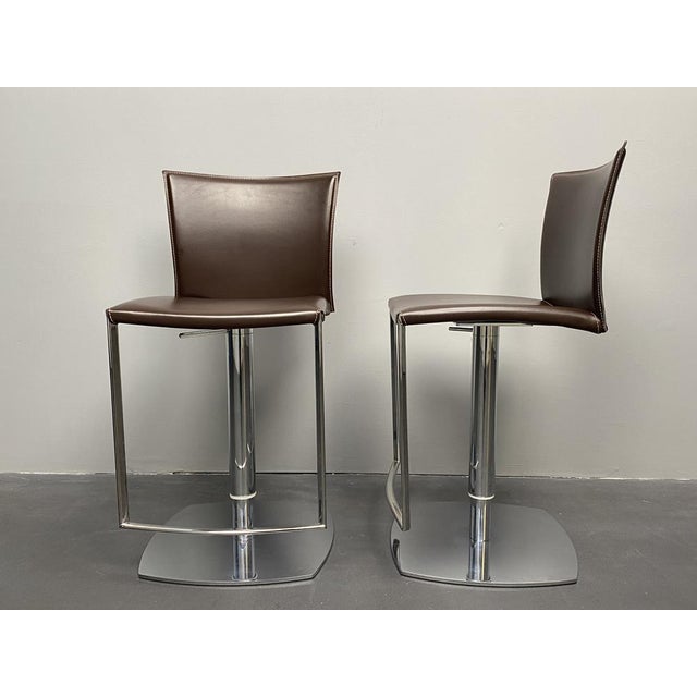 Brown Set of German Nobile Bar Stools in Leather with Chrome Frame by Draenert, 1990s For Sale - Image 8 of 8